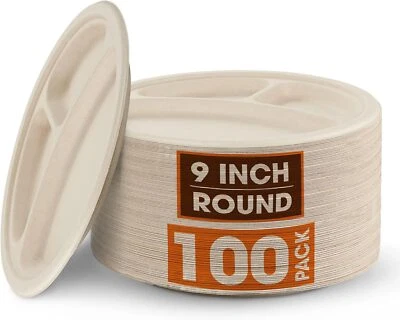 Cheer Collection Compostable 9 Inch Compartment Paper Plates