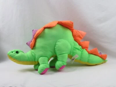 Vintage 1992 TL Toys Stegosaurus Dinosaur Plush Nylon 28" Neon Green Orange - Image 1 of 4