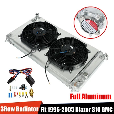 For Chevy Blazer S10 GMC 1996-2005 3 Row Radiator + 12"Shroud Fan&Thermostat Kit - Image 1 of 4