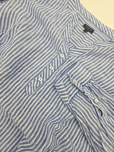 Talbots 100% Linen Shirt Popover Blouse Blue Stripes Roll Tab Sleeves Plus 1X - Picture 1 of 7