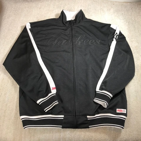 New York Yankees Track Jacket Mens Large MLB Stitches Black White Baseball Cover