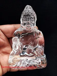 Crystal Buddha Statue Buddhism Seated Sculpture Carved Figurine + Case - Picture 1 of 3