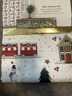 Cortina de ducha de tela como nueva e hiedra 13 piezas Conjunto Árboles Tren Navidad Navidad Vacaciones Nuevo Con Etiquetas Foto 1 de 4