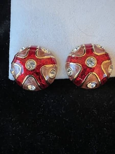 Vintage Joan Rivers Enamel Rhinestone Dome Stud Earrings - Picture 1 of 5