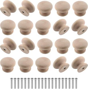 20 pcs Round Wooden Drawer Cabinet Knobs Furniture Pulls for Dresser Drawers NEW - Picture 1 of 3