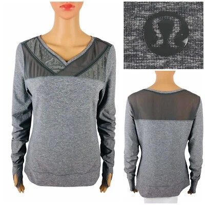 Lululemon Womens 6 8 Top Shirt Just Breathe Long Sleeve Heathered Gray Yoga EUC - Image 1 of 4