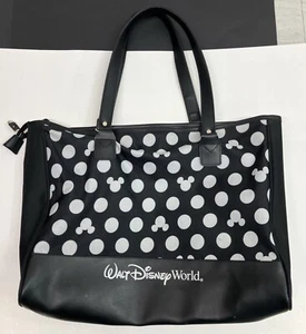 Walt Disney World Tote Bag Black White Mickey Polka Dots Zipper 1x14x5 - Picture 1 of 17