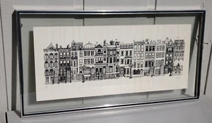 VINTAGE 1974 AMSTERDAM STREETSCAPE BLACK AND WHITE PRINT FLOATING GLASS HIPPIE - Picture 1 of 9