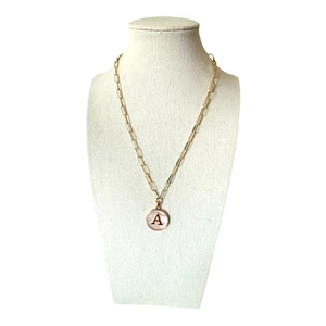 CAMILA COELHO Gold Tone Mother of Pearl Letter "A" Bar Link  16" + 3" Necklace - Picture 1 of 8