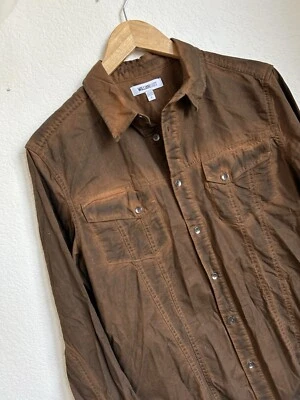 Рубашка мужская William Rast Oak джинсовая на пуговицах маленькая 89 долл. США коричневая окрашенные звезды вестерн - Изображение 1 из 4