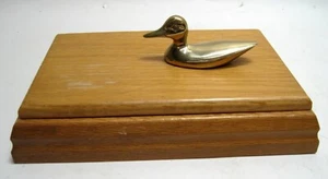Vintage Wooden Box Brass DUCK Filled With Dominoes - Picture 1 of 4