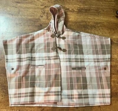 RACHEL ROY Pink Tan Plaid Hood Toggle Fleece Poncho Cape Jacket Coat NEW NWT - Image 1 of 4