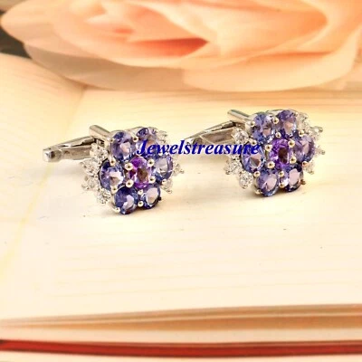 Natural Tanzanite & Blue topaz Gemstones with  925 Sterling Silver Cufflinks #52 - Image 1 of 4