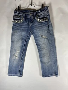 Miss Me Blue Jeans Childrens 25 Embellished Embroidered 28W 19L Low Rise - Picture 1 of 12