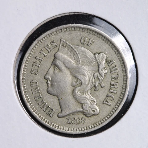 1868 Three Cent Nickel Piece CHOICE XF E136 JNG Cover