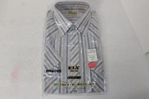 Western Plaid Shirt Vintage Men's 1970's Stripe Ely Size Medium 15.5 Half Sleeve - Picture 1 of 1