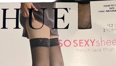 Pantimedias naturales hasta los muslos de encaje francés transparente tan sexy para mujer, talla 1 Foto 1 de 4