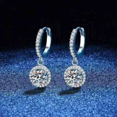 14K White Gold Plated 1.50Ct Round Cut Lab Created Diamond Women's Drop Earrings - Image 1 of 4