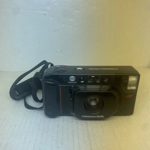 Cámara fotográfica Minolta Freedom doble negra con flash de enfoque automático no probada - Imagen 1 de 9