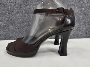 Stuart Weitzman Heels Womens 6.5 Block Heel Adjustable Strap Brown Fabric - Picture 1 of 16