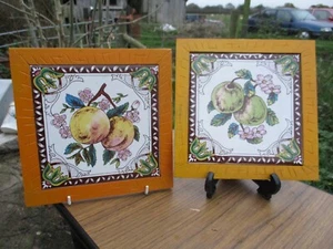 2 Vintage/Retro Teekanne oder Pfannenständer - Untersetzer - Dekofliesen - Holzrahmen - Bild 1 von 6