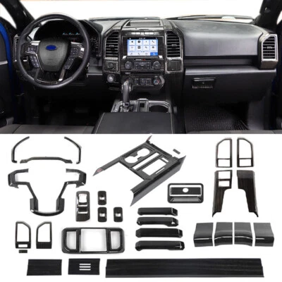30x Interior Decoration Cover Trim Kit For Ford F150 2015-2020 Black Wood Grain - Image 1 of 4