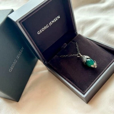 Collar colgante de plata de ley Georg Jensen 2024 ágata verde con caja original Foto 1 de 3