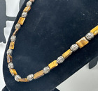 Vtg Necklace Tiger's Eye Polished Stones w Silver T. Spacers 24" Magnet Clasp