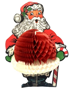 Vtg 60's Biestle Santa w Candy Cane 13" Centerpiece Die-Cut Honeycomb Christmas - Picture 1 of 10