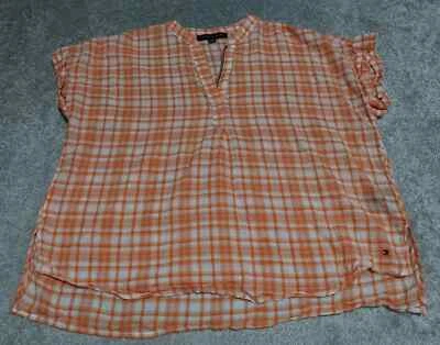 Tommy Hilfiger Blouse Top Women's Small Orange Plaid Cap Sleeve Pullover Casual - Image 1 of 4