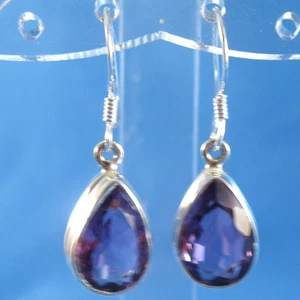 Purple Amethyst Pear Faceted .925 Sterling Silver Earrings - Picture 1 of 3