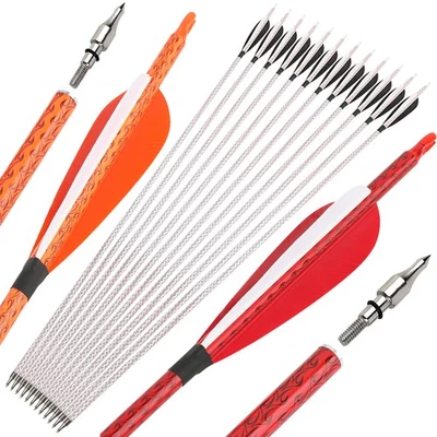 30" Carbon Arrows SP500 Natural Feather ID6.2mm 100Grain Points Archery Hunting - Image 1 of 4