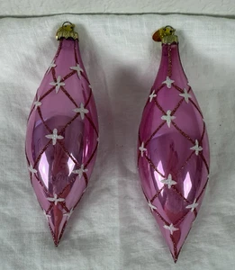 Vintage lot of 2 mercury glass pink teardrop ornaments--SCF brand-7" long - Picture 1 of 5