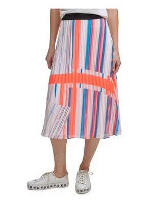 Falda plisada midi estilo tirón forrada transparente con textura blanca DKNY para mujer L Foto 1 de 4