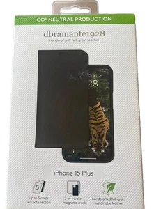 iPhone 15 Plus Leather 2-in-1 Wallet Case Black Card Genuine Full Grain Leather - Bild 1 von 3