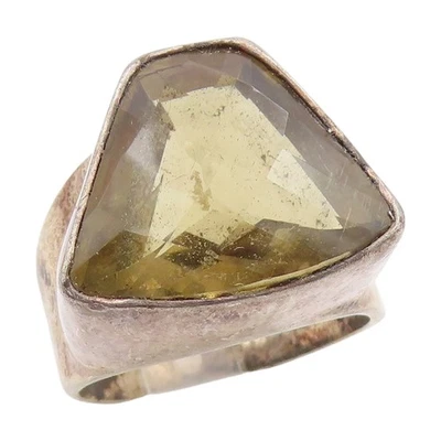 925 Sterling Silver Vintage Ring Faceted Citrine Geometric Band  Sz 8  RG34085 Foto 1 de 4