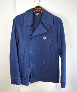 RRL Ralph Lauren Blau Marine Baumwolle Moleskin Erbsenmantel Herren Große L Jacke - Bild 1 von 7