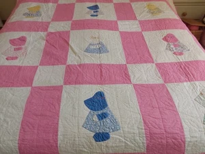  Special Antique "Dutch Girl" Handsewn Quilt. 74X90in - Picture 1 of 9