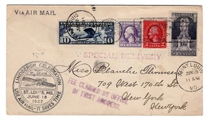 C10 Lindbergh 10c Airmail 1927 First Day Cover - St Louis MO Special Delivery - Picture 1 of 2