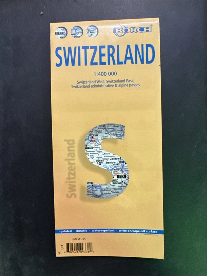 LAMINATED SWITZERLAND MAP BY BORCH (ENGLISH, SPANISH, **BRAND NEW** - Image 1 of 1