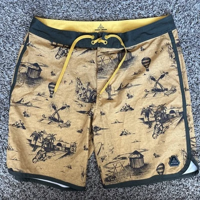 Prana Board Shorts Mens 38 Gold Green UPF 50+ Quick Dry Swim Trunks Zip Pocket - Image 1 of 4