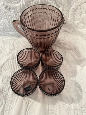 Mikasa Italian Countryside Amethyst 40oz Glass Pitcher With 4 Matching Glasses - Image 1 of 4
