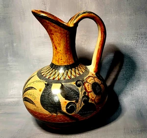 Brocca brocca in terracotta Tonalá dipinta a mano arte popolare messicana 1940 circa, 8,5" - Foto 1 di 15