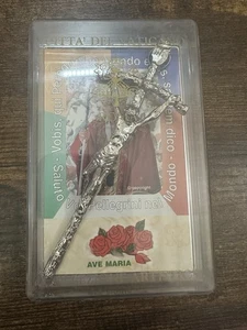 Pope John Paul II Signature Pewter Pastoral Wall Cross, 4", Made in Italy - Picture 1 of 5