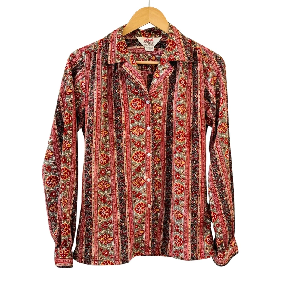 Top vintage años 70 informal esquina mujer boho calicó floral abotonada talla M occidental Foto 1 de 4