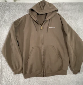 Carhartt Vintage 90s Sweatshirt Hoodie Full Zip Brown Workwear Chore Barn READ - Picture 1 of 9