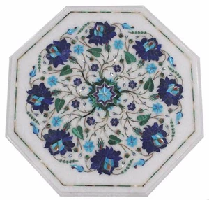 12" Marble Table Top Lapis floral art Inlay Handmade Work For Home Decor - Picture 1 of 4