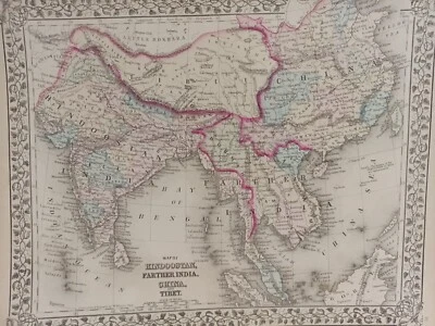 Атласная карта Митчелла 1873 г. Индостан, Индия Китай Тибет подлинная раскрашенная вручную - Изображение 1 из 4