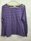 Boden Womens Top Size 8 Gray Blue Striped Button Shoulder Cotton Long Sleeve