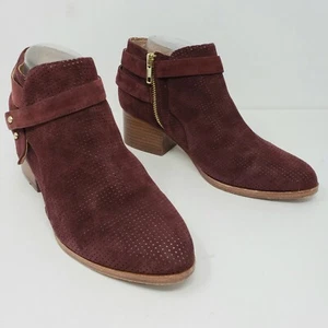 Anthropologie Womens US 7 EU 37 Maroon Burgundy Suede Leather Booties Short Boot - Picture 1 of 12